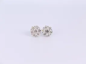 10K White Gold Flower Cluster Earrings 2.00Ctw