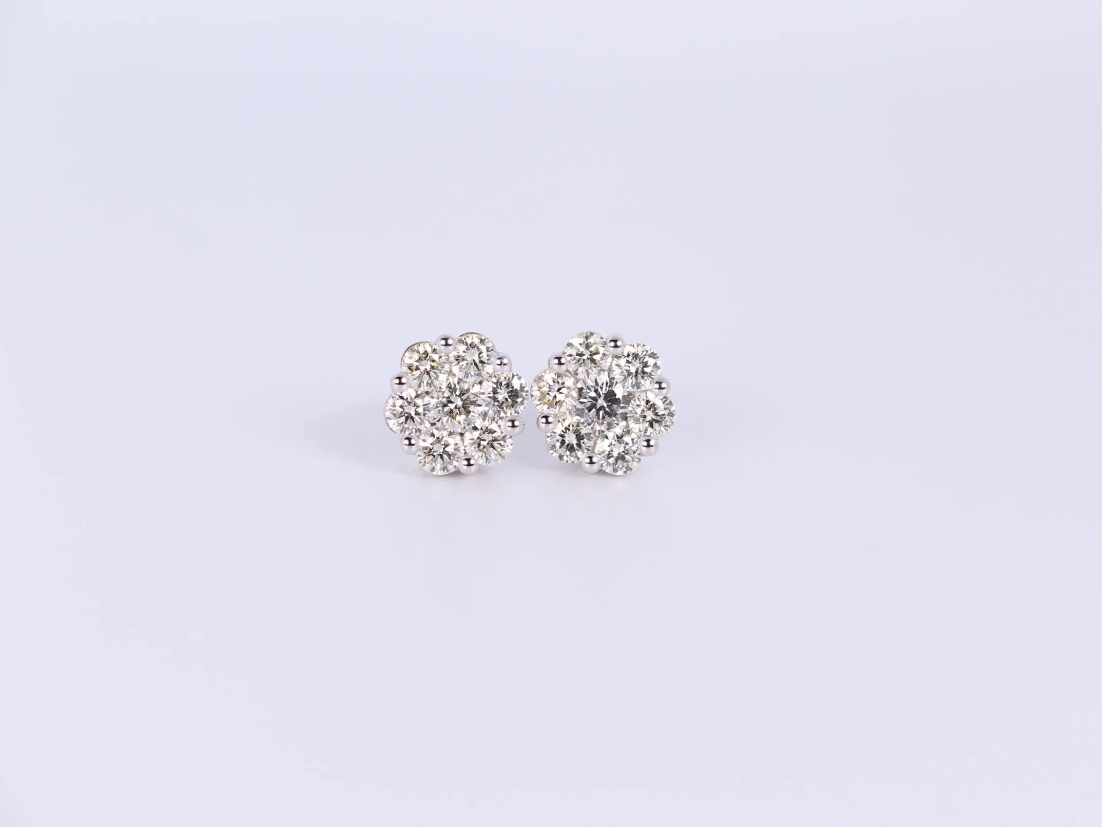 10K White Gold Flower Cluster Earrings 2.00Ctw