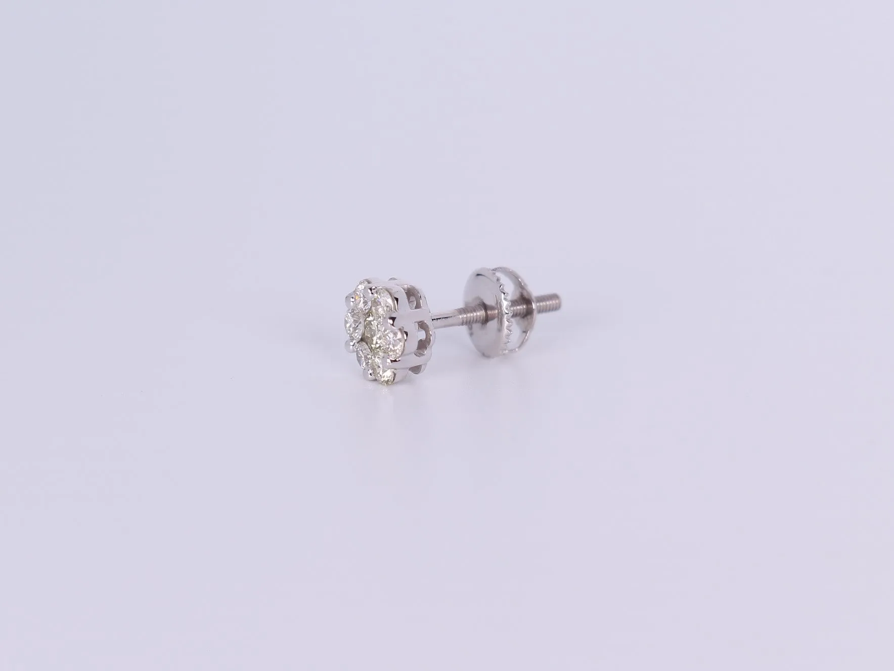 10K White Gold Flower Cluster Earrings .740Ctw