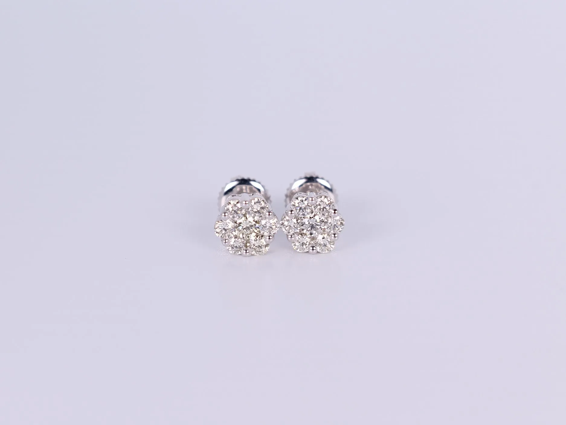 10K White Gold Flower Cluster Earrings .740Ctw