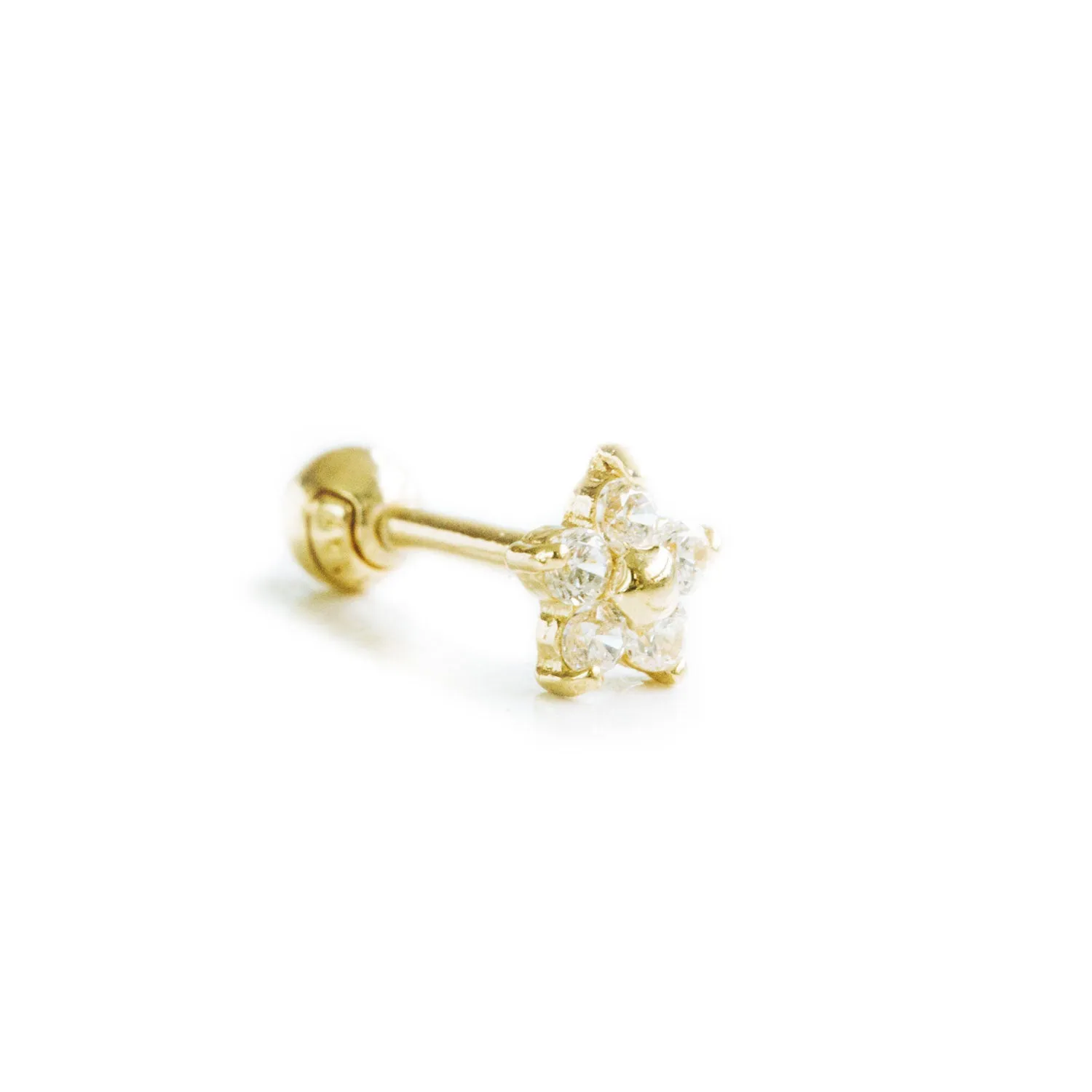 14k Gold Cubic Center Flower Pendant Barbell Ear Stud Piercing