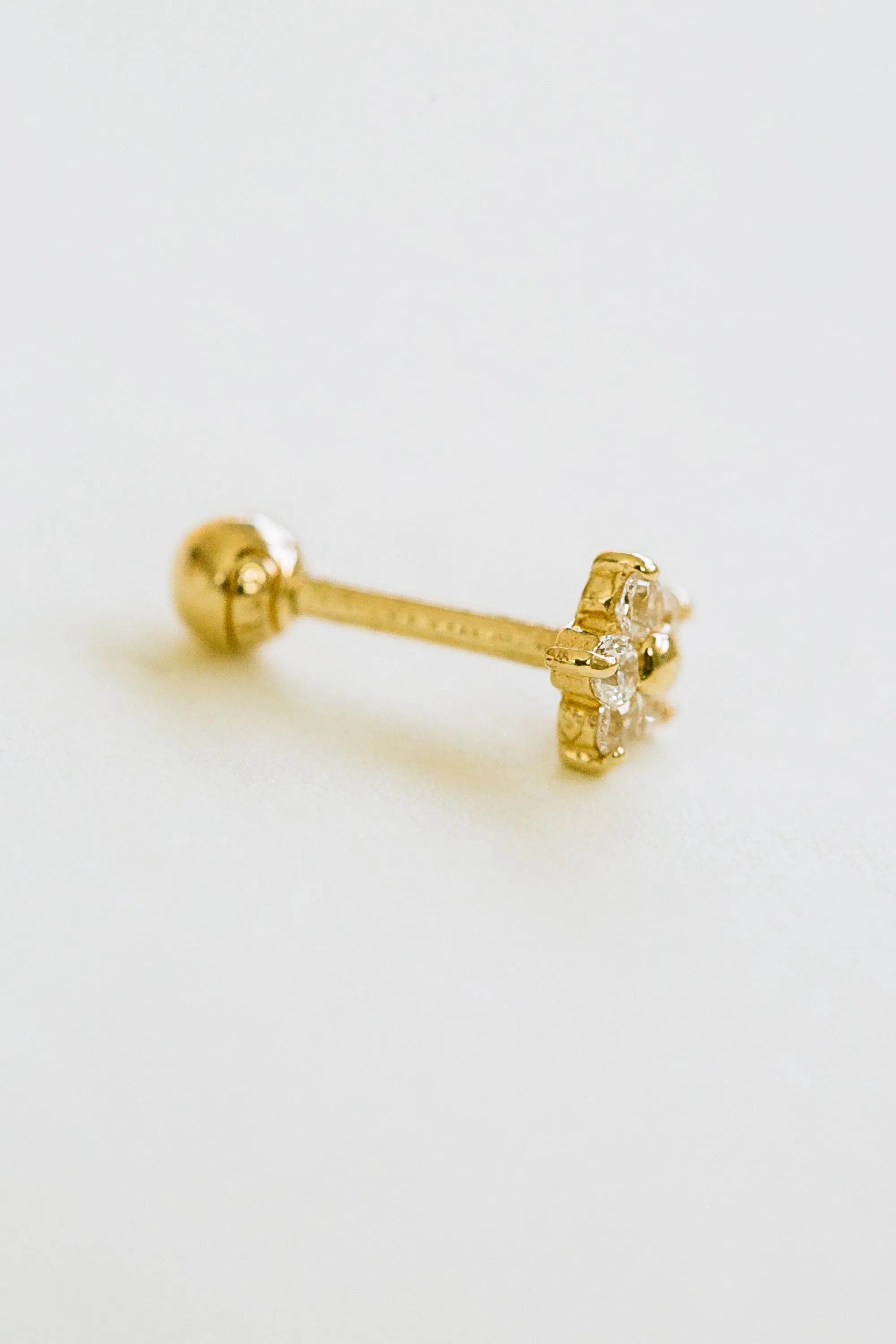 14k Gold Cubic Center Flower Pendant Barbell Ear Stud Piercing