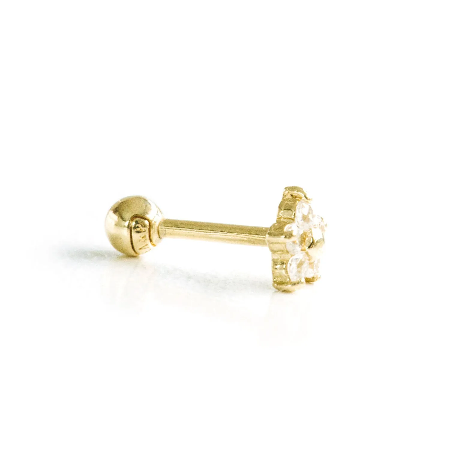 14k Gold Cubic Center Flower Pendant Barbell Ear Stud Piercing