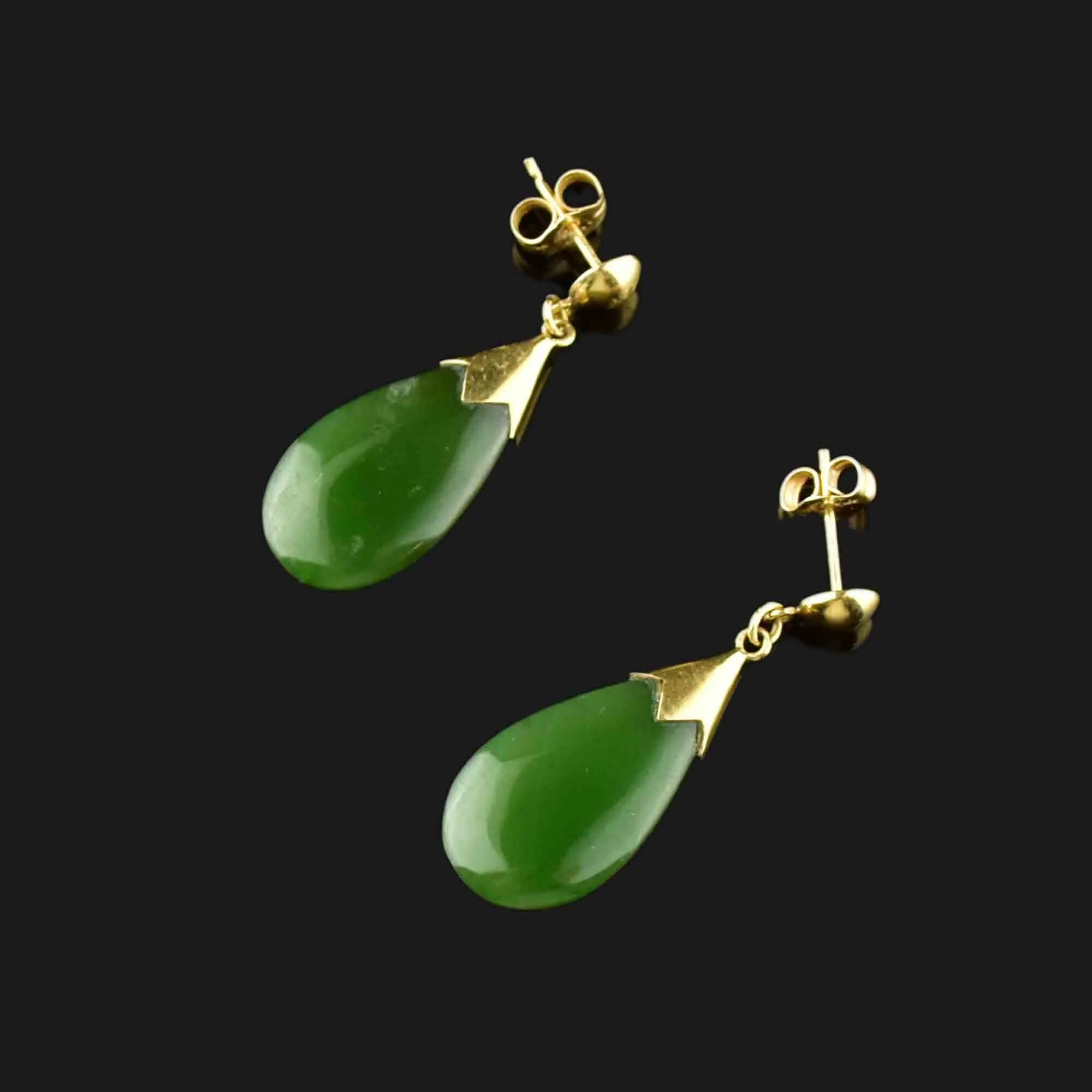 14K Gold Natural Jade Teardrop Earrings