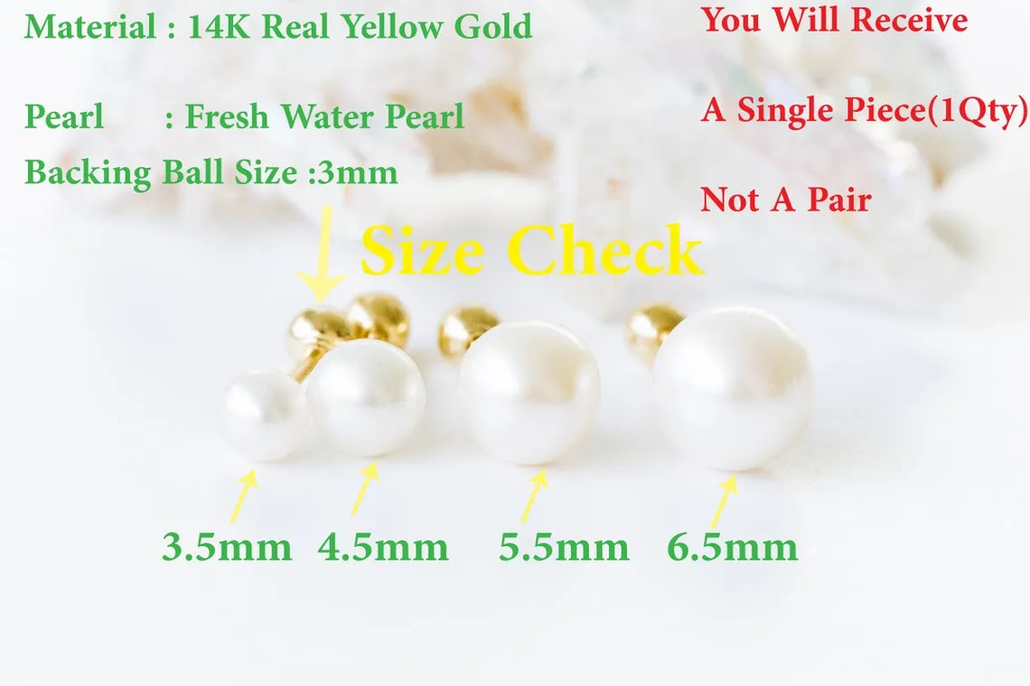 14k Gold Pearl Ball Barbell Ear Stud Piercing