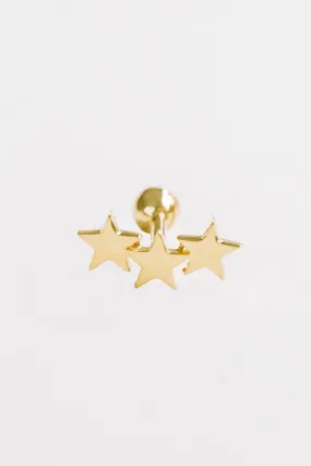 14k Gold Three Star Pendant Barbell Ear Stud Piercing