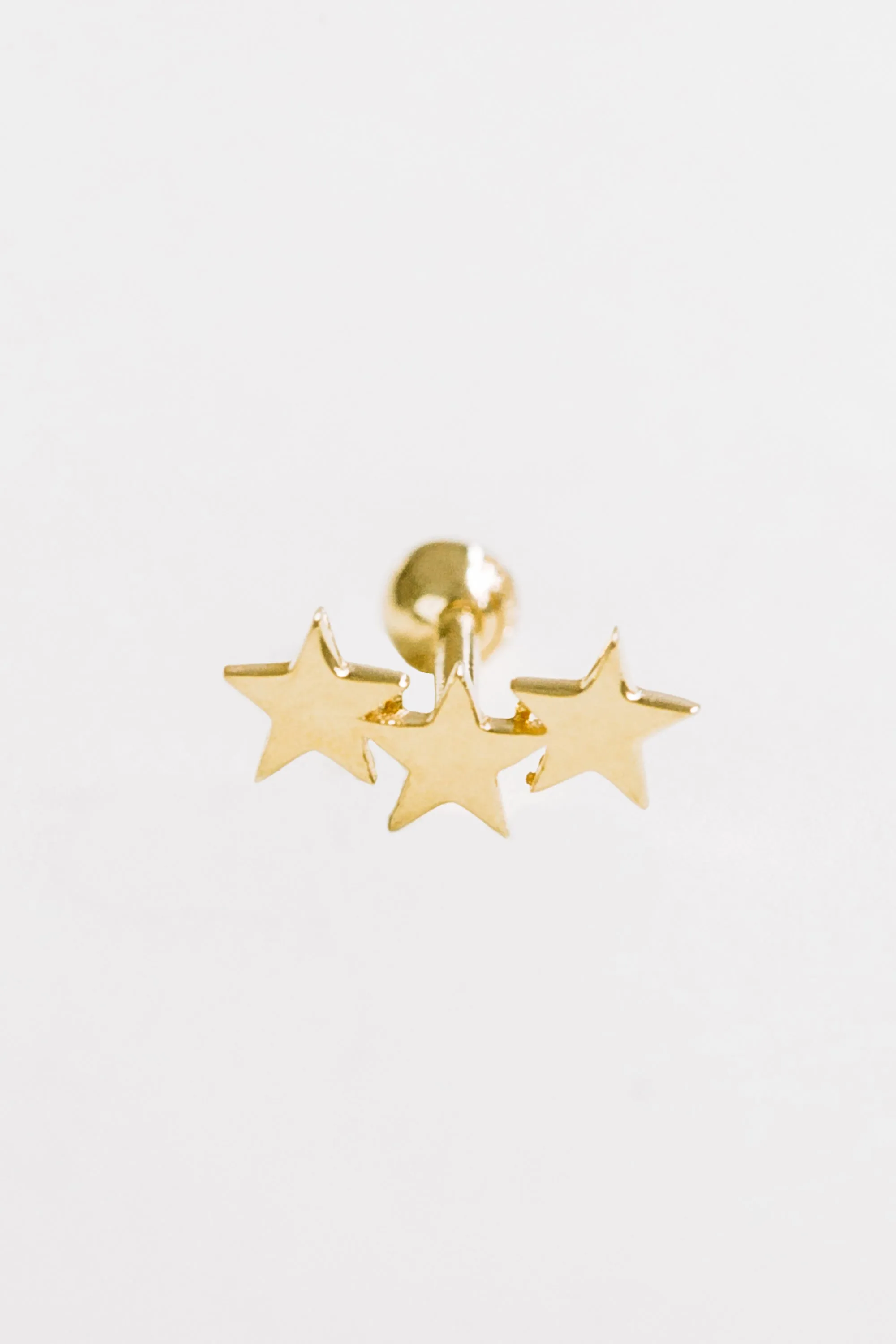 14k Gold Three Star Pendant Barbell Ear Stud Piercing