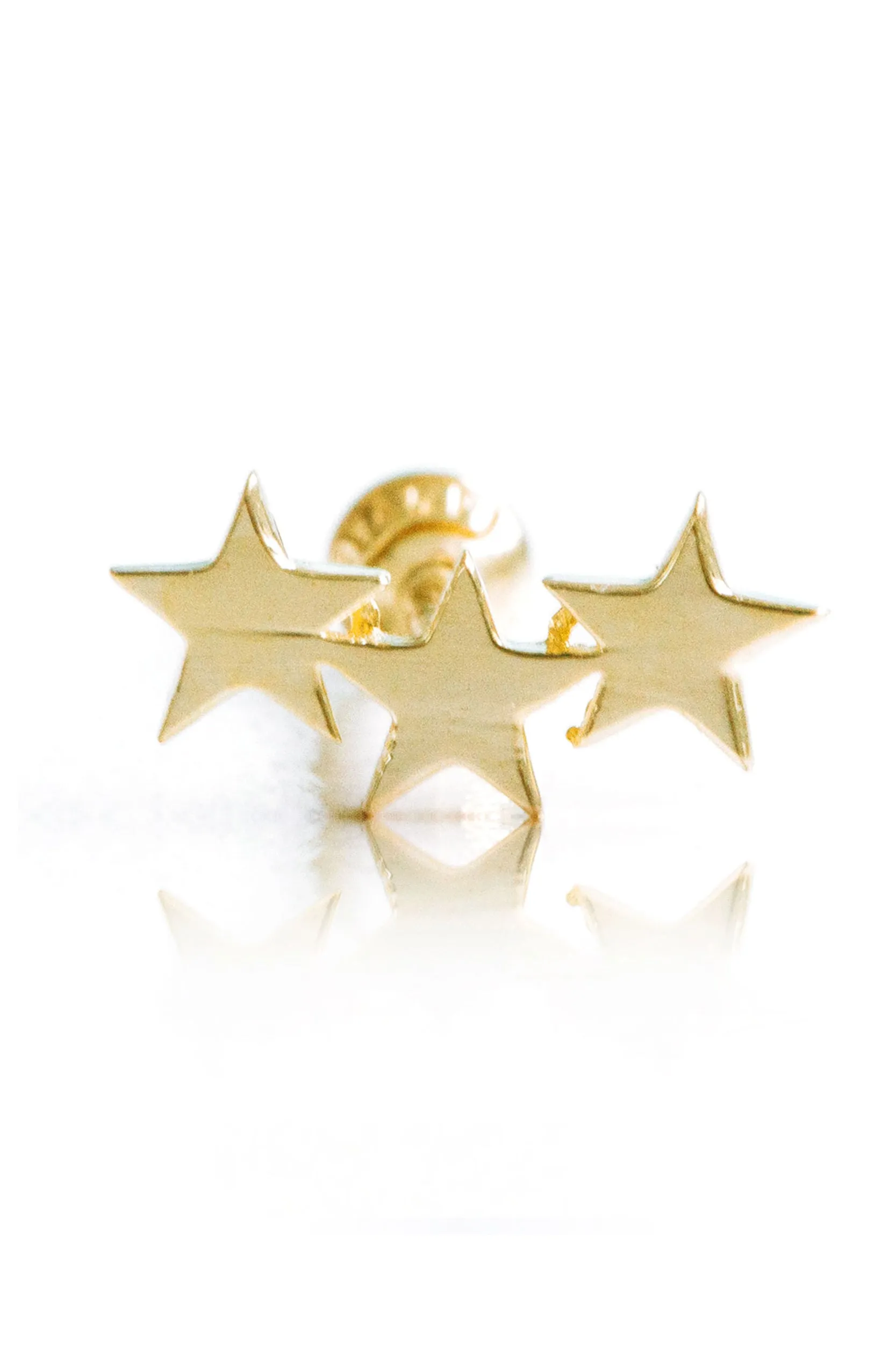 14k Gold Three Star Pendant Barbell Ear Stud Piercing