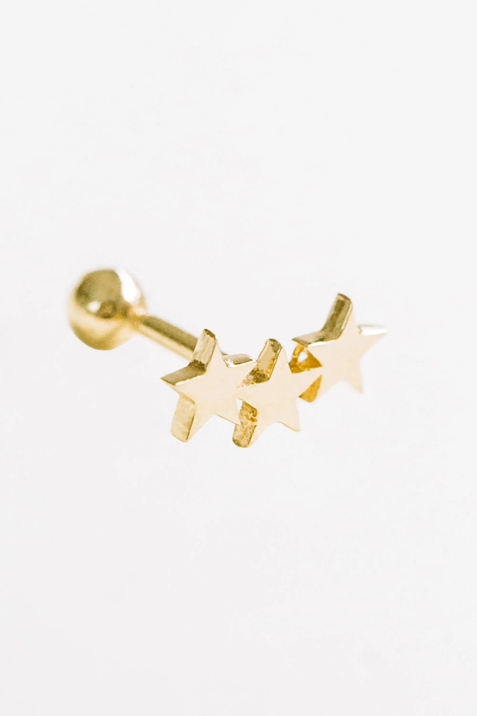 14k Gold Three Star Pendant Barbell Ear Stud Piercing