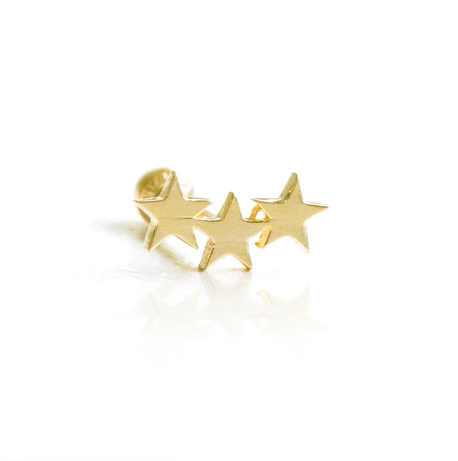 14k Gold Three Star Pendant Barbell Ear Stud Piercing