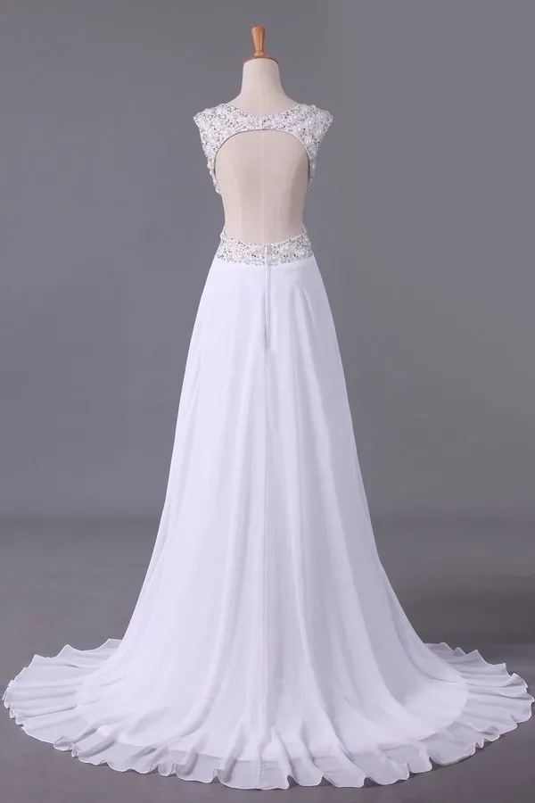 2024 White V-Neck Prom Dresses A Line Chiffon P8BDKRS9