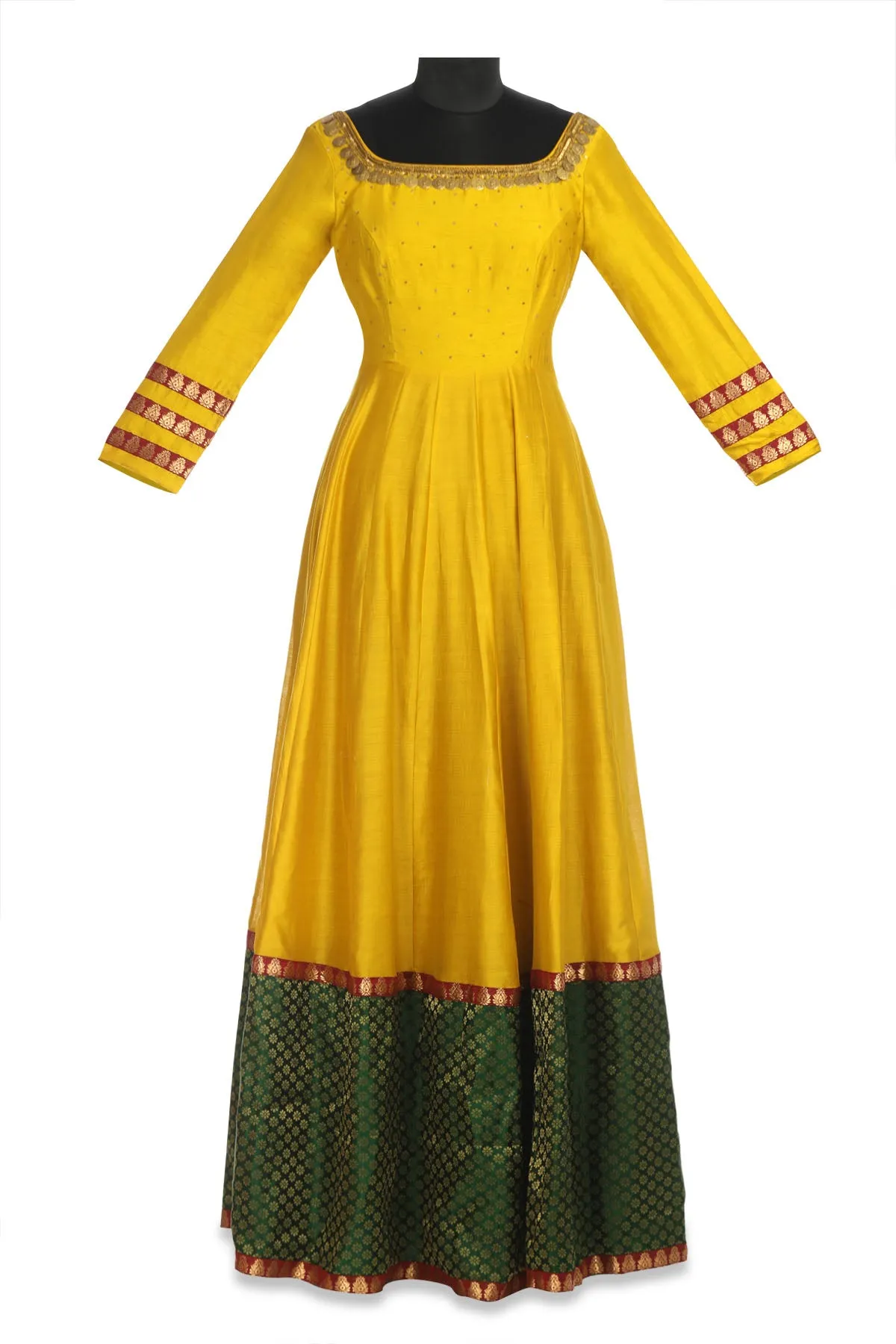 50Z169-RO Yellow Embroidered Chanderi Anarkali with Green Border