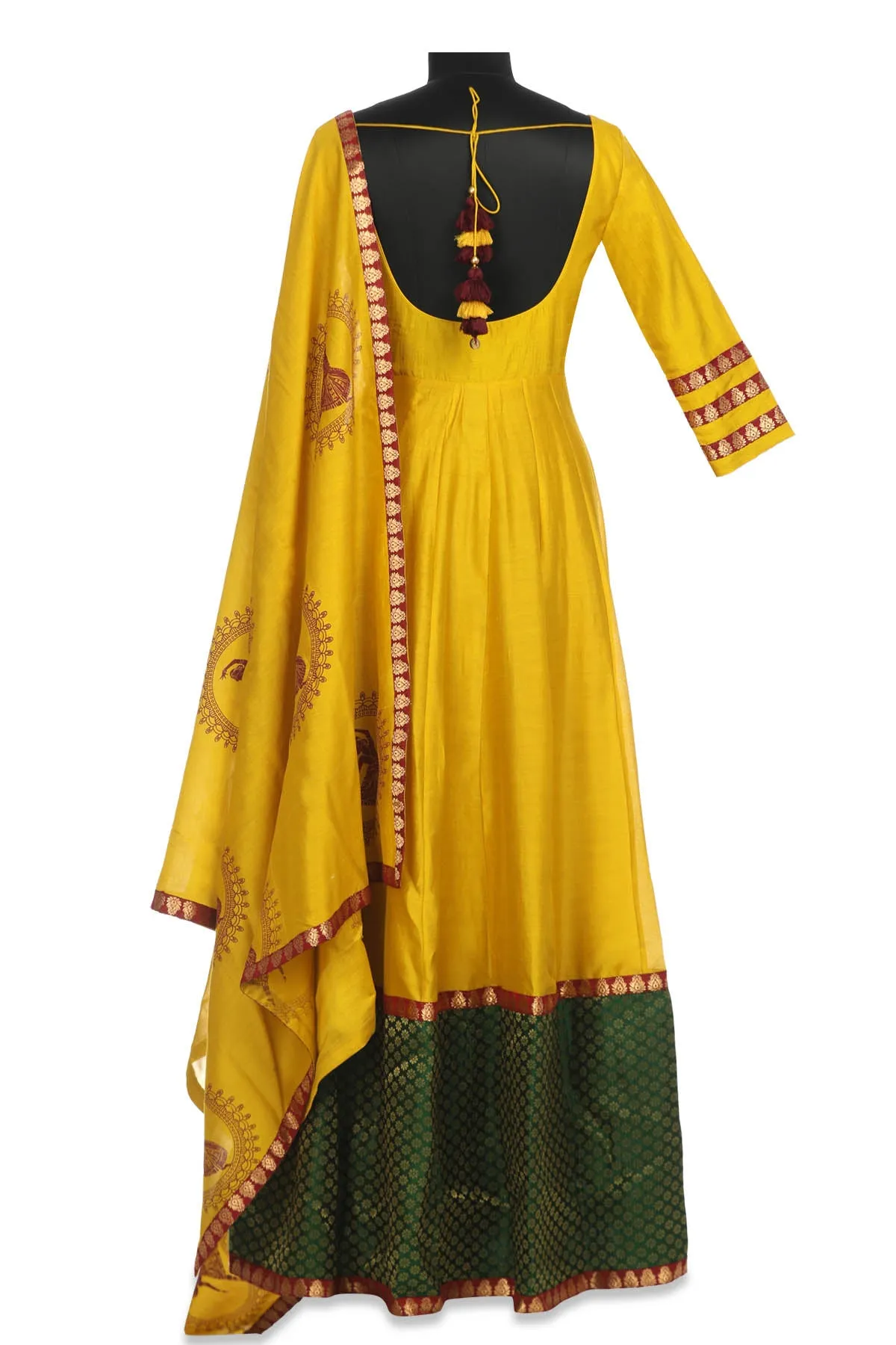 50Z169-RO Yellow Embroidered Chanderi Anarkali with Green Border