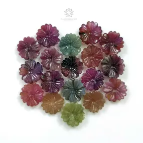 96.15cts Natural MULTI SAPPHIRE Gemstone Hand Carved FLOWER Round 11.5mm*4.5(h) - 14mm*3.5(h) 18pcs Lot For Jewelry