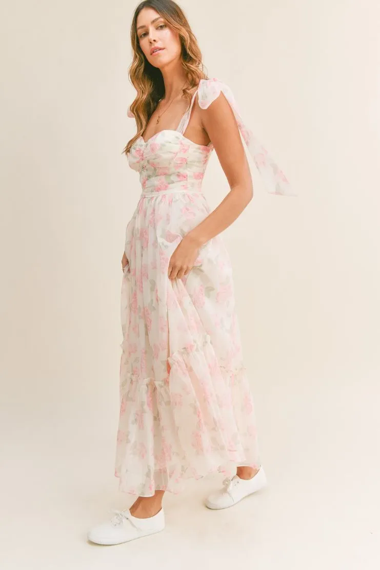 Abigail Pink Roses Midi Dress