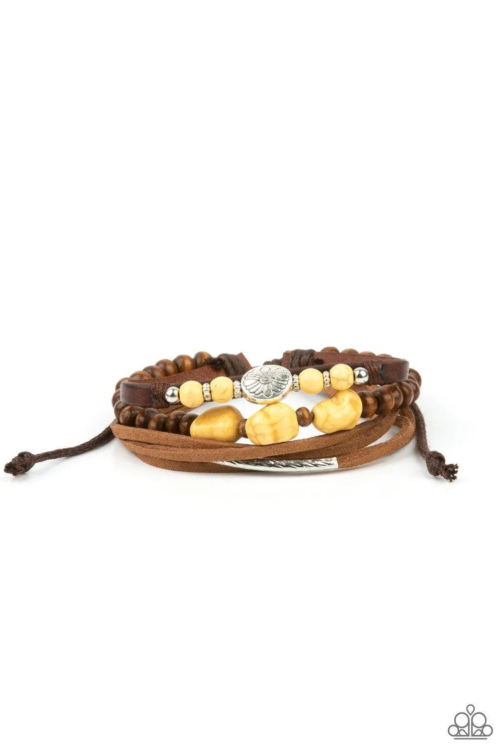 Act Natural Yellow Stone and Leather Urban Knot Bracelet - Paparazzi Accessories