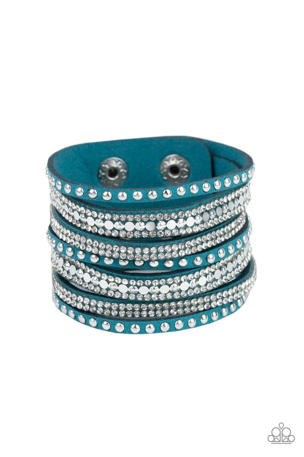 All Hustle and Hairspray Blue Urban Wrap Snap Bracelet - Paparazzi Accessories