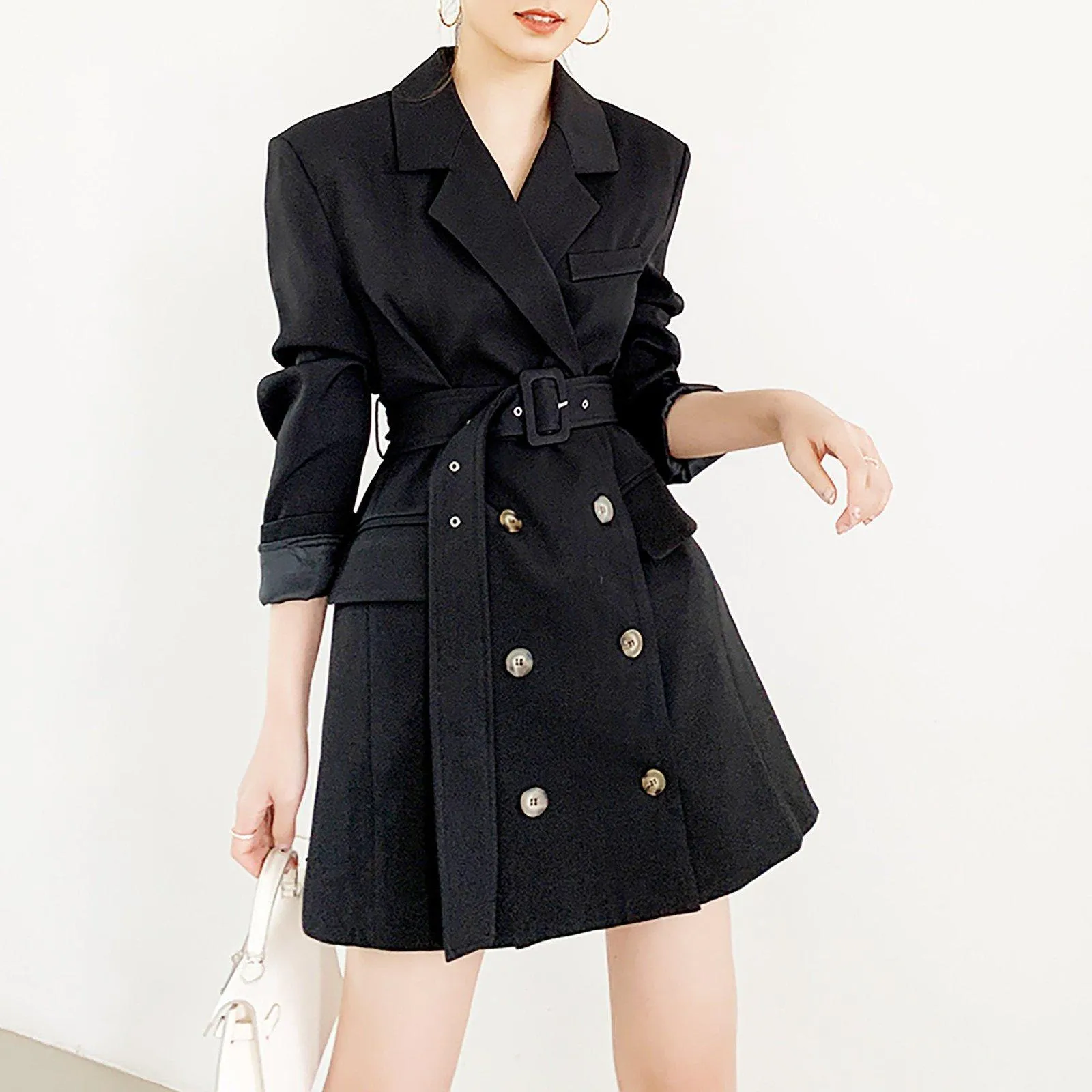 Aprial Double Breasted Belted Long Sleeve Blazer Dress