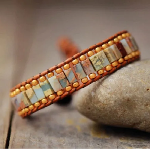 Aqua Sea Sediment Jasper Single Wrap Bracelet