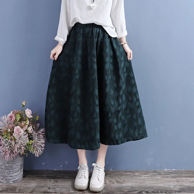 Autumn Cotton Linen Retro Floral Skirt