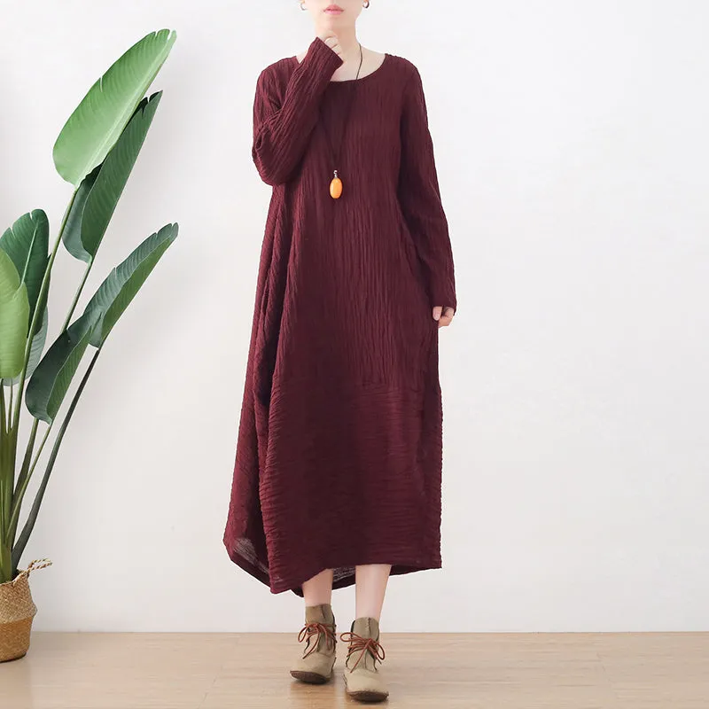 Autumn Retro Irregular Cotton Pleated Dress