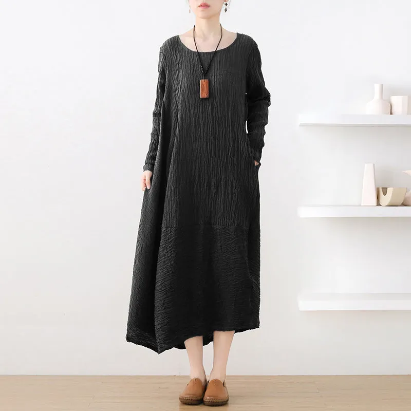 Autumn Retro Irregular Cotton Pleated Dress