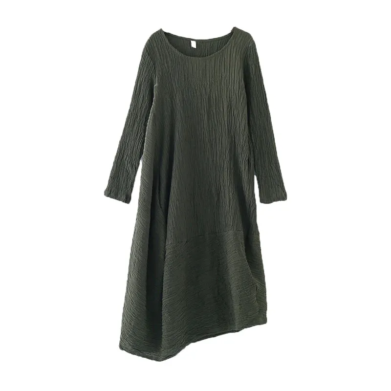 Autumn Retro Irregular Cotton Pleated Dress