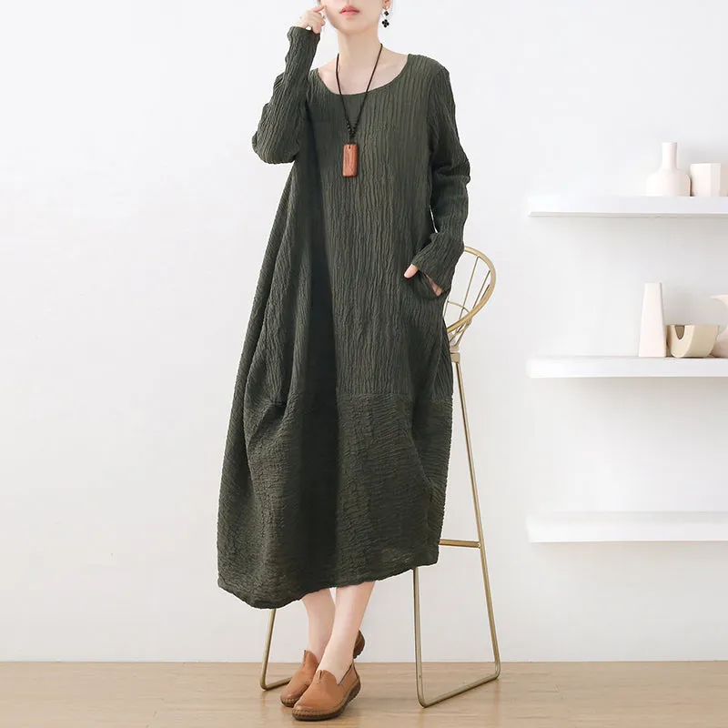 Autumn Retro Irregular Cotton Pleated Dress