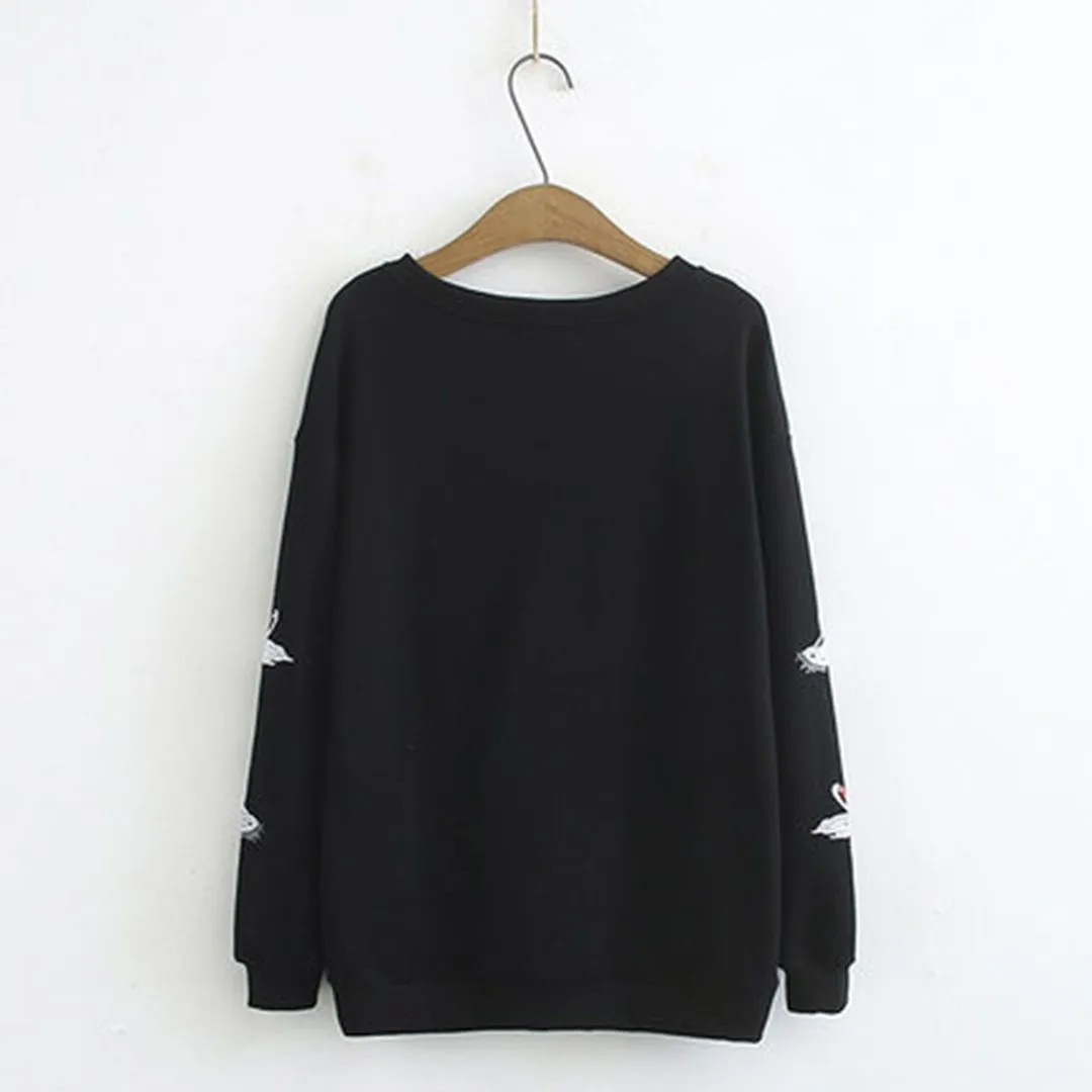 Babakud Autumn Crane Embroidery Loose Sweatshirt