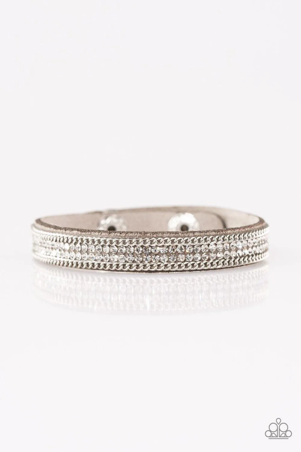 Babe Bling Silver and Rhinestone Narrow Wrap Snap Bracelet - Paparazzi Accessories