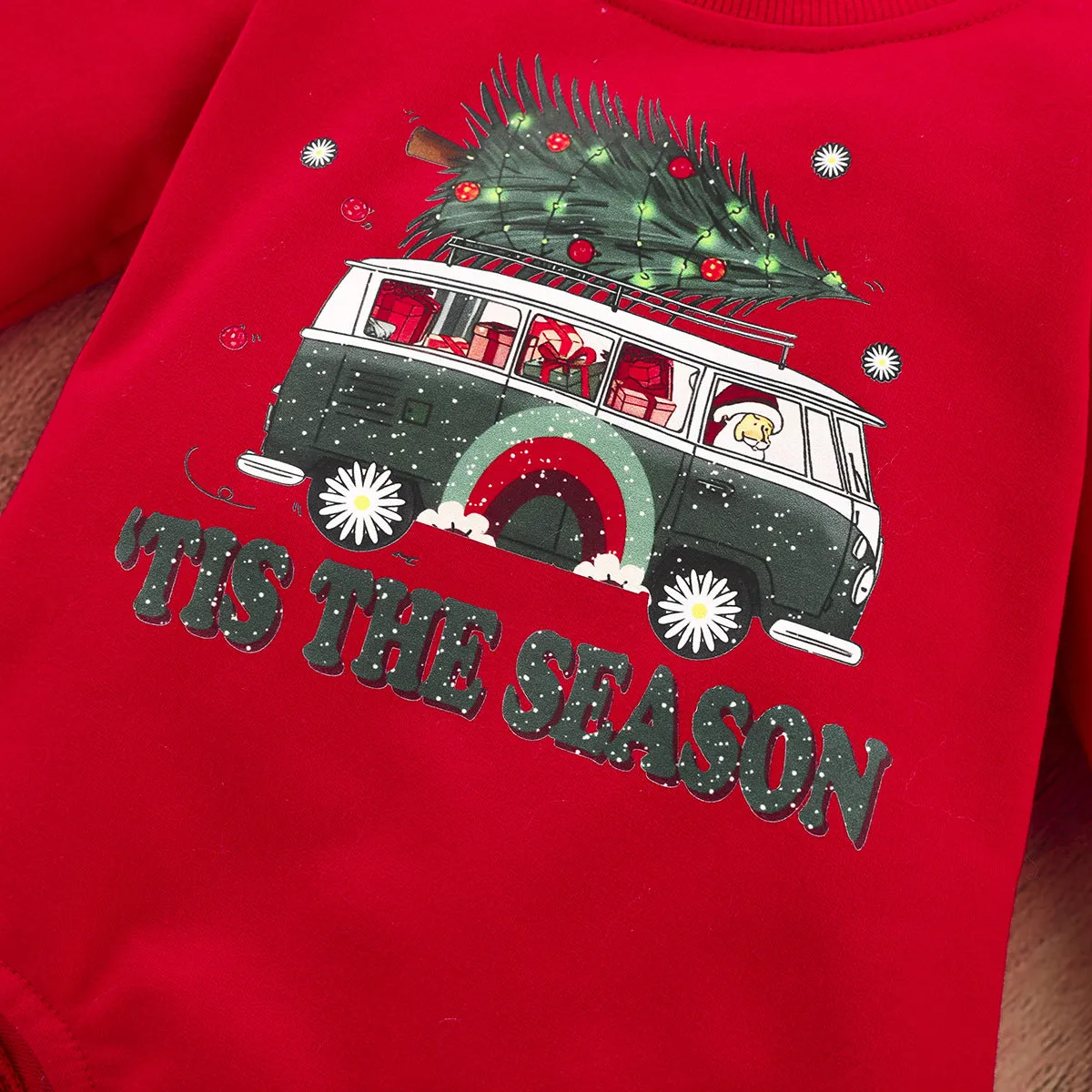 Baby Boys Girls Solid Cartoon Christmas Print Long Sleeve One Piece Creeper