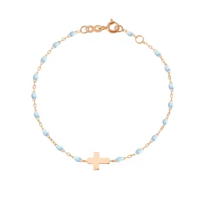 Baby Cross Charm Classic Gigi Baby Blue bracelet, Rose Gold, 5.1"