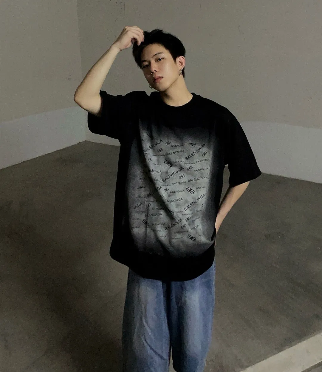 Balenciaga All-Over Logo Print T-Shirt (Black)