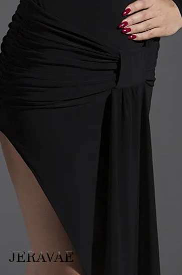 Black Latin Practice Skirt with Rouched 'Bow Detail and Long Side Pra602