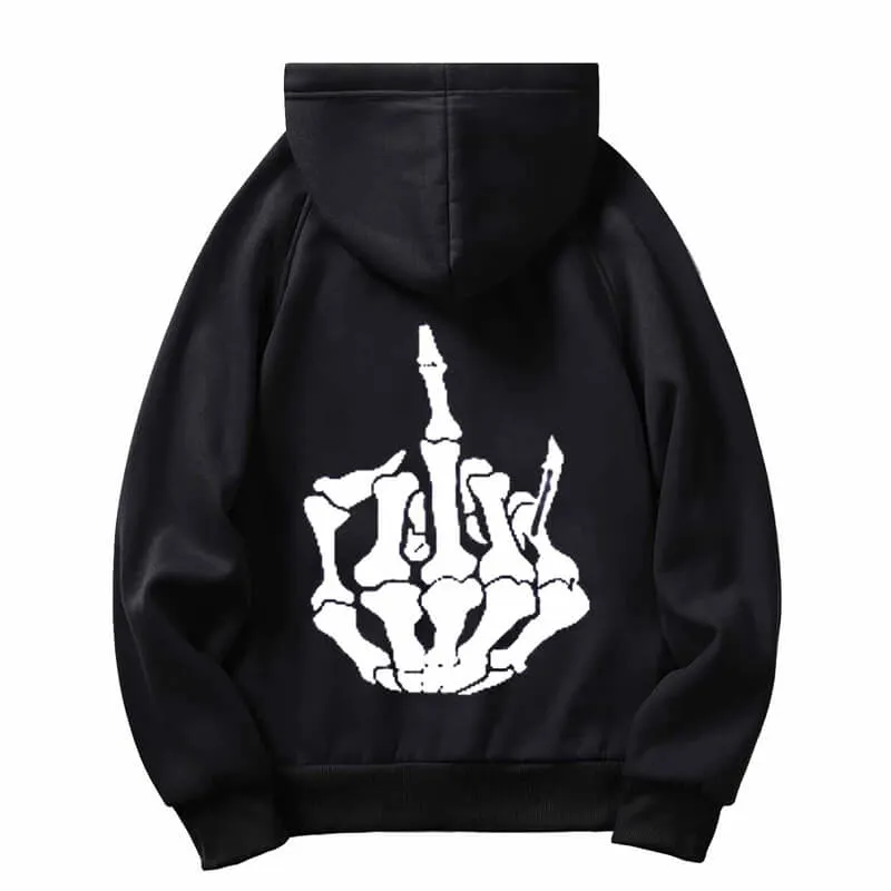 Black Skeleton Hand Casual Hoodie Coat