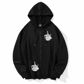 Black Skeleton Hand Casual Hoodie Coat