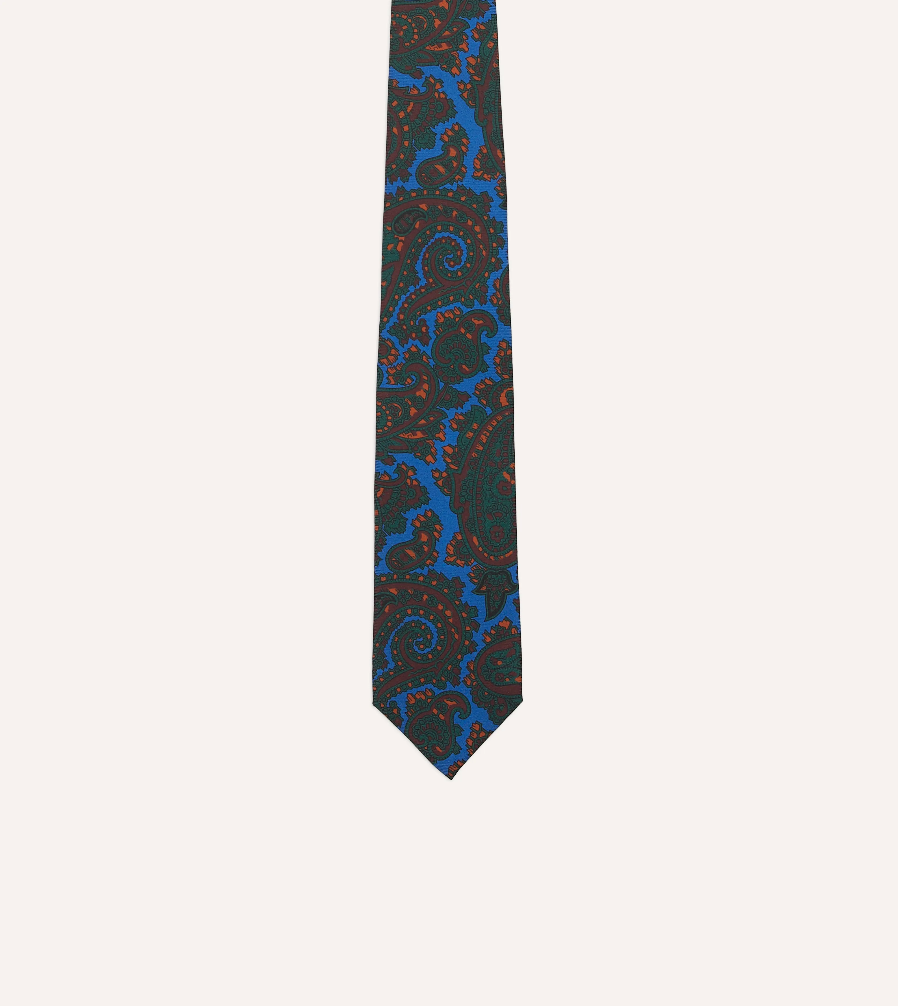 Blue and Green Large Paisley Print Silk Twill Self Tipped Tie