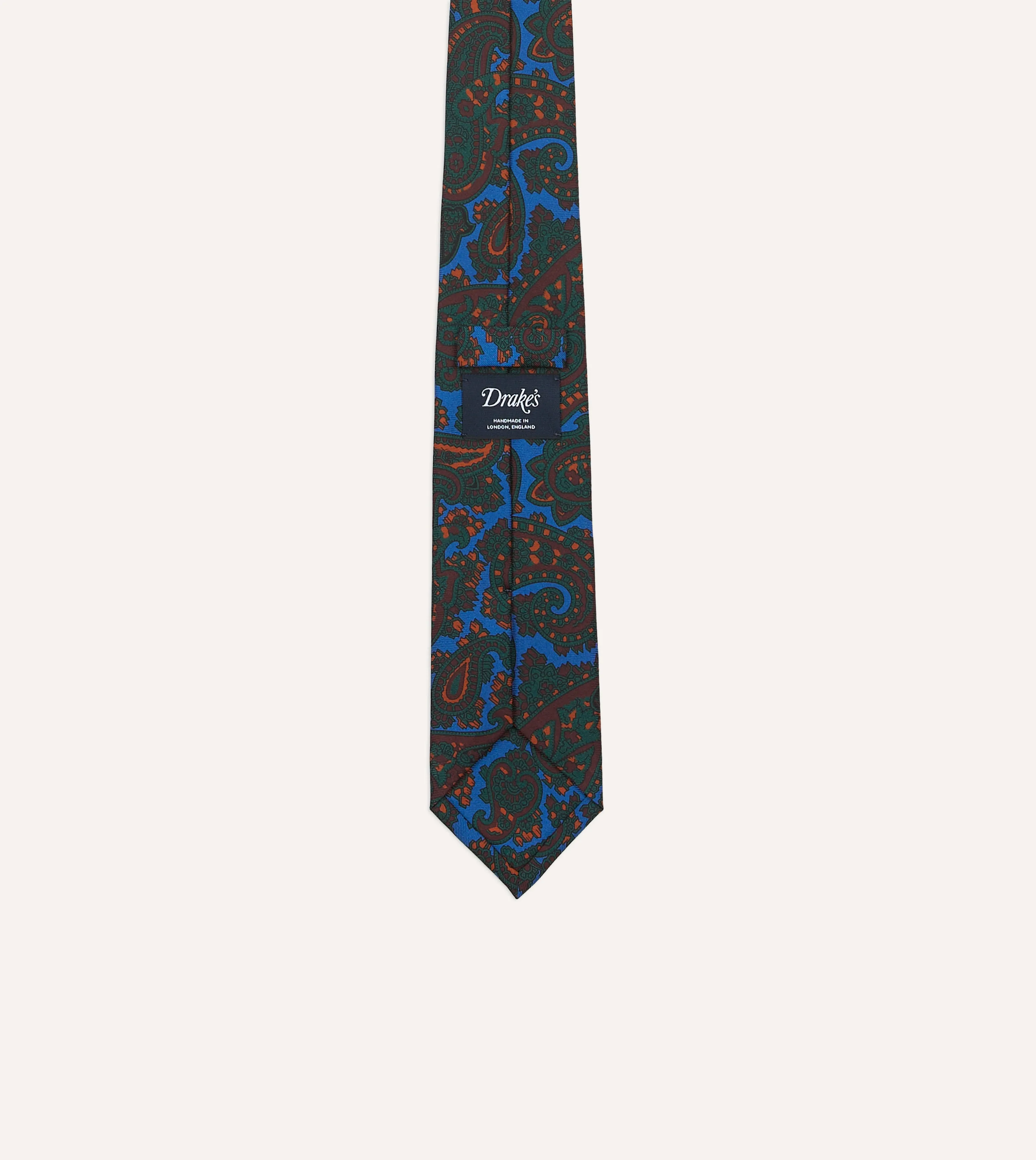 Blue and Green Large Paisley Print Silk Twill Self Tipped Tie