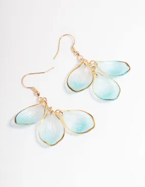 Blue Frosted Petal Cluster Drop Earrings