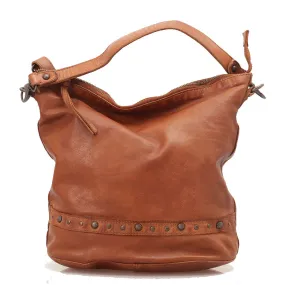 Borsa Donna Hobo GIANNI CONTI in Pelle Liscia color Cognac con Borchie