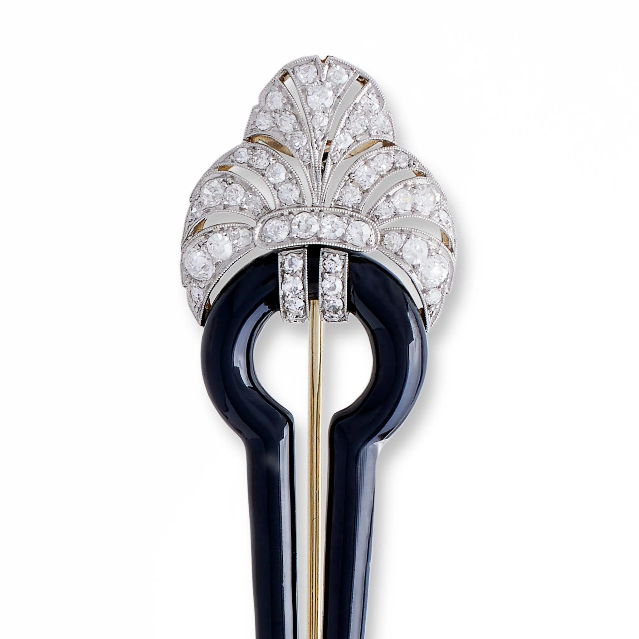 Boucheron Paris Art Deco Diamond and Black Enamel Brooch