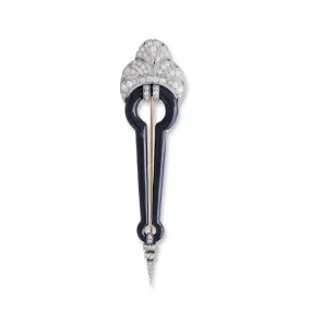 Boucheron Paris Art Deco Diamond and Black Enamel Brooch