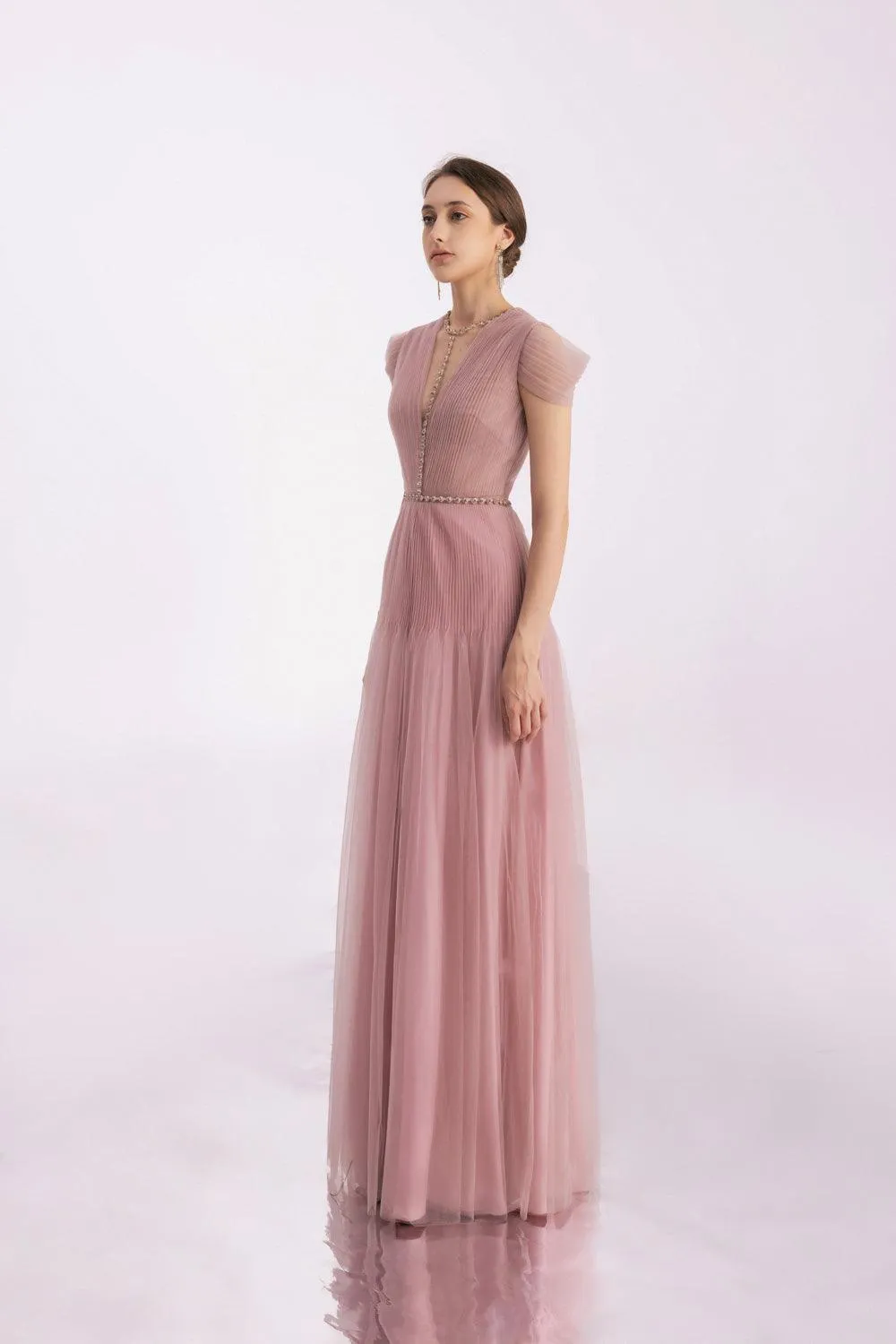 Calla A-line Pleated Chest Organza Floor Length Dress