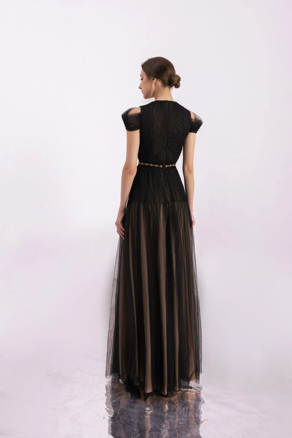 Calla A-line Pleated Chest Organza Floor Length Dress