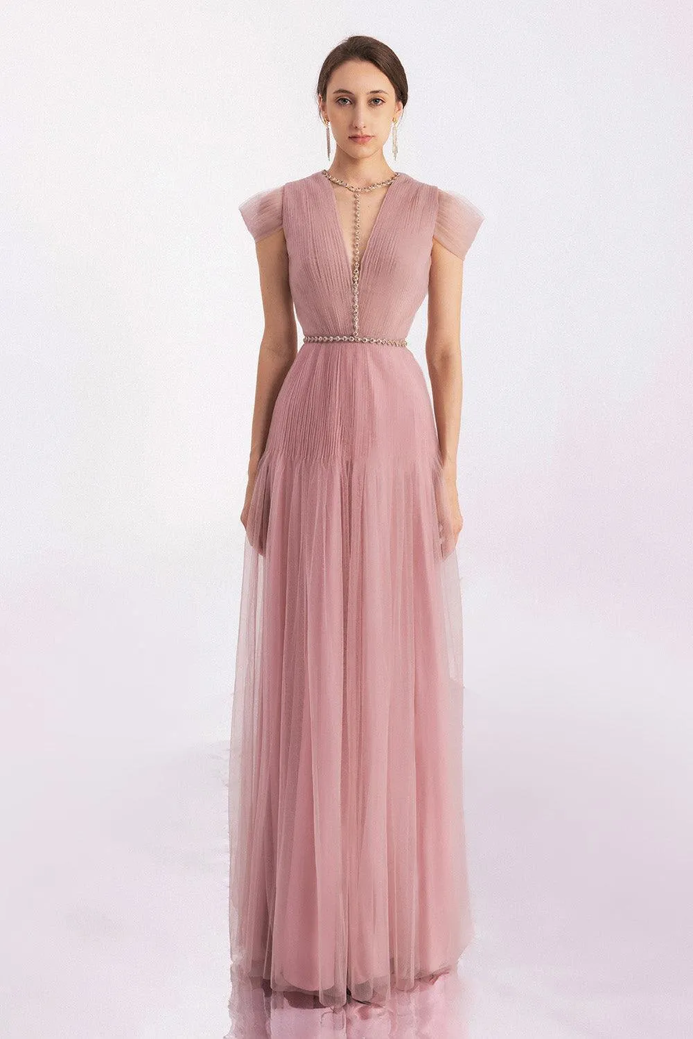 Calla A-line Pleated Chest Organza Floor Length Dress