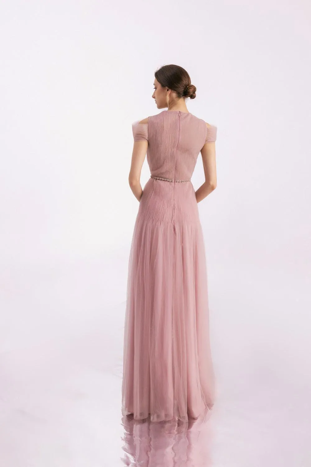 Calla A-line Pleated Chest Organza Floor Length Dress