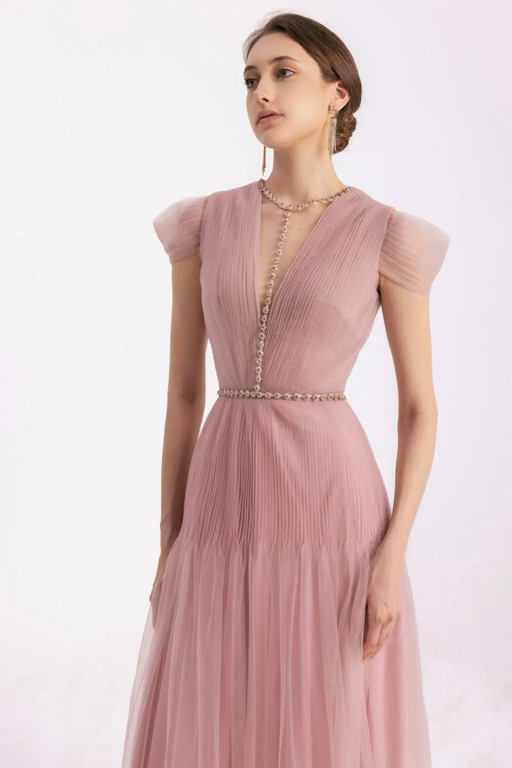 Calla A-line Pleated Chest Organza Floor Length Dress