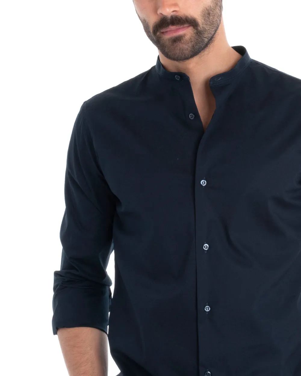 Camicia Uomo Sartoriale Collo Coreano Manica Lunga Basic Cotone Morbido Blu Regular Fit GIOSAL-C2374A