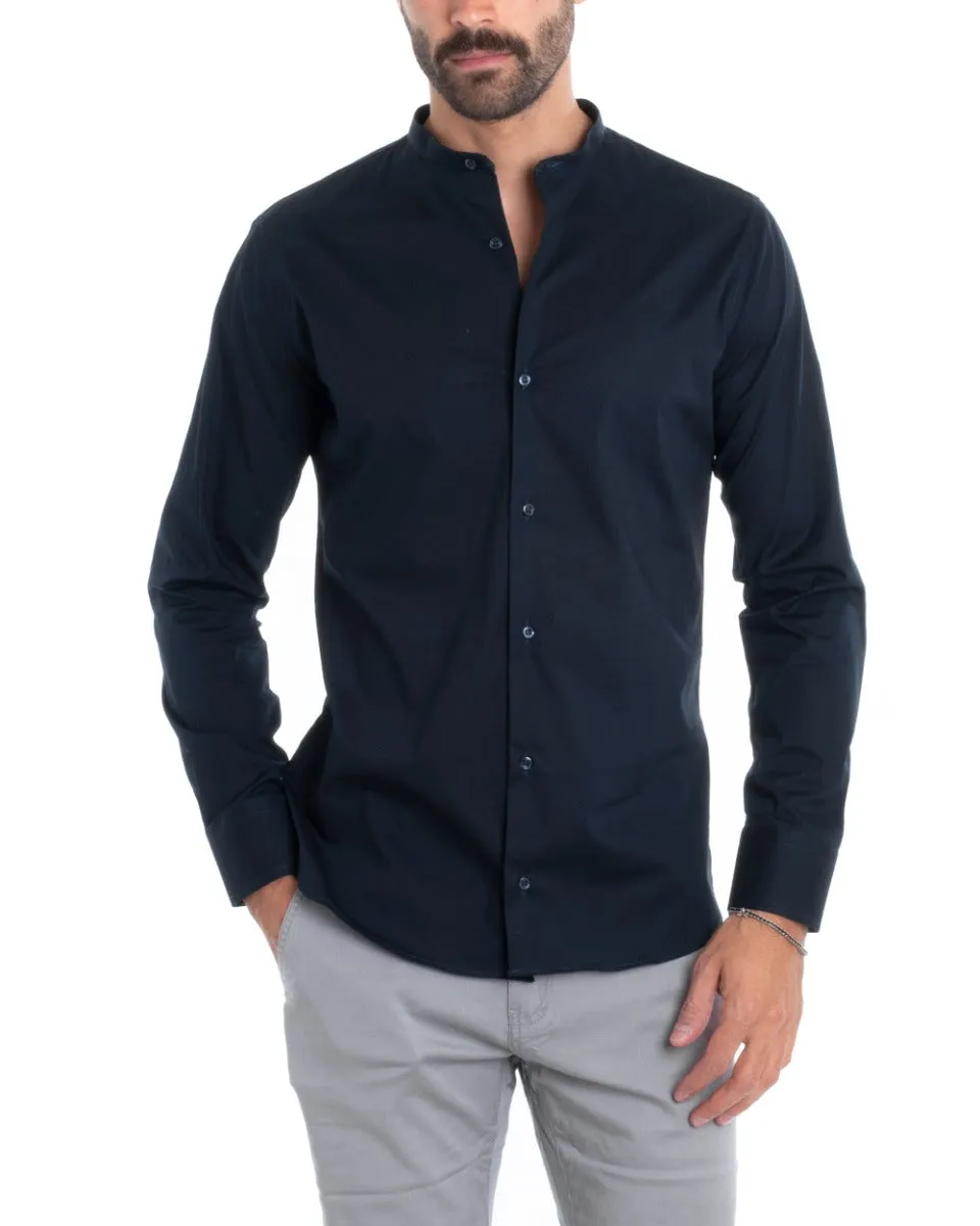 Camicia Uomo Sartoriale Collo Coreano Manica Lunga Basic Cotone Morbido Blu Regular Fit GIOSAL-C2374A