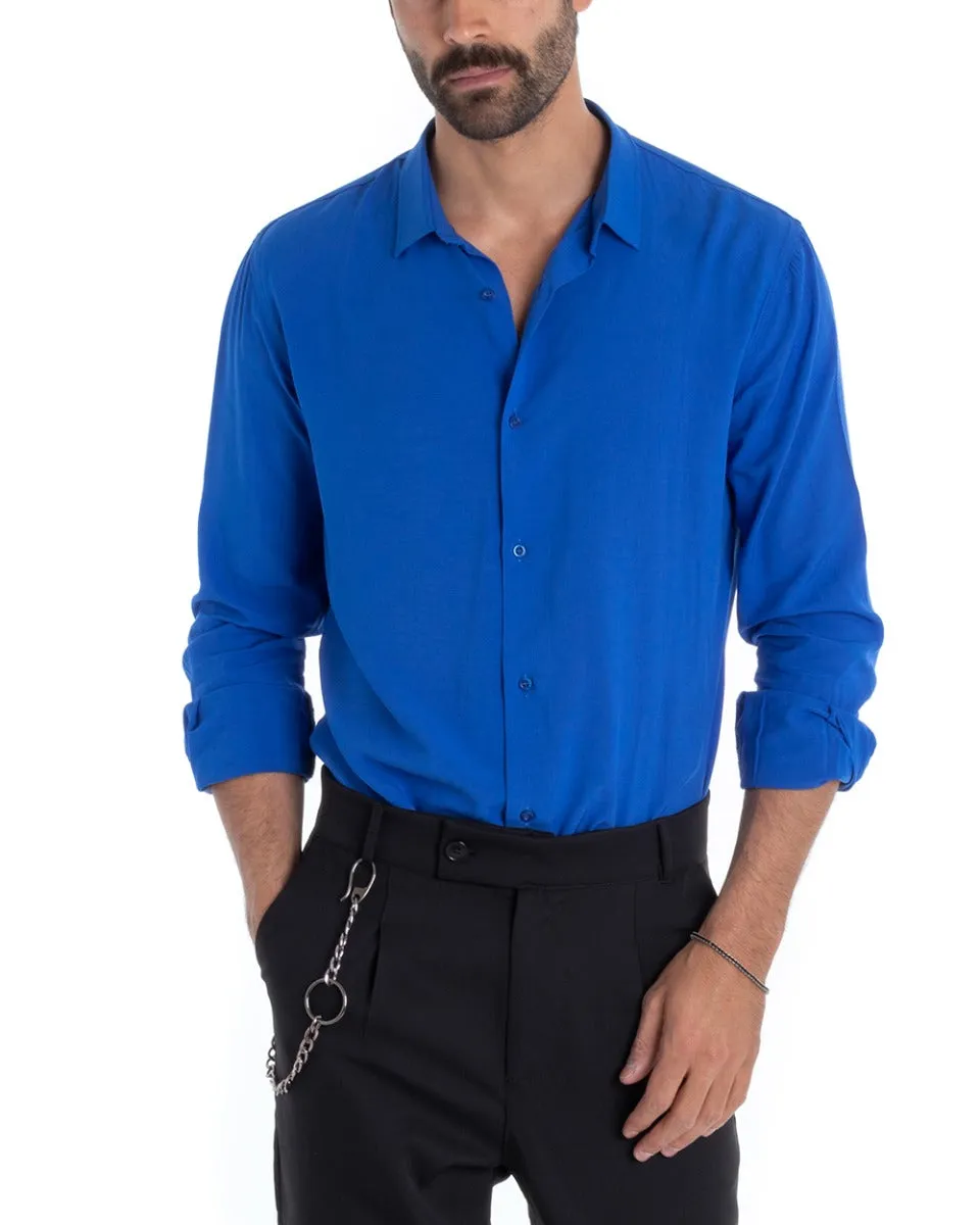 Camicia Uomo Sartoriale Con Colletto Manica Lunga Basic Viscosa Morbida Blu Royal GIOSAL-C2362A